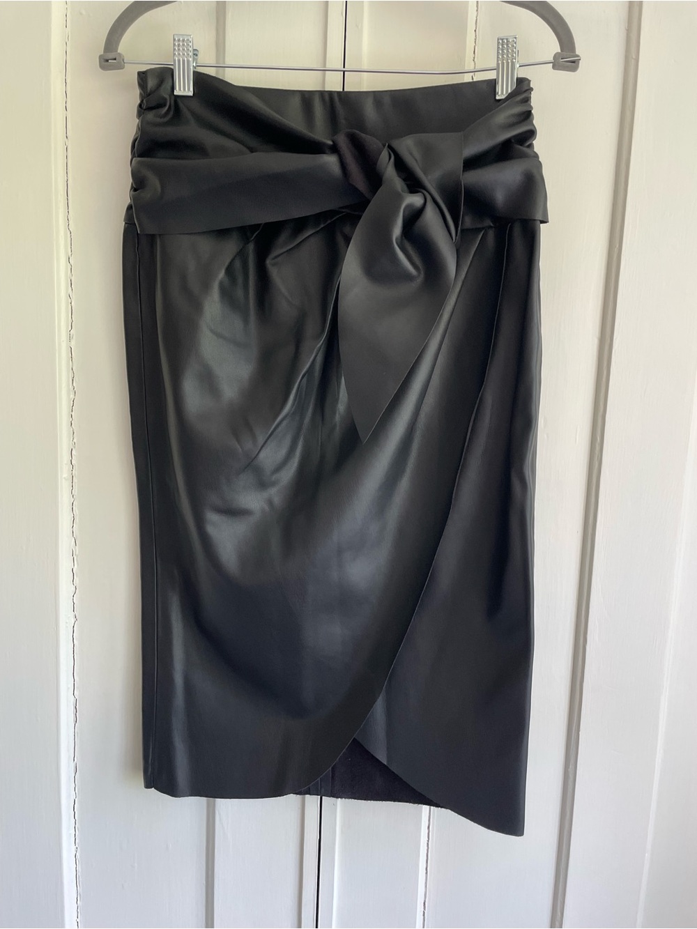 Zara Black Faux Leather Wrap Pencil Skirt with Bow Waist Size Small New NWOT
